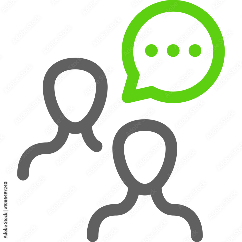 Poster two figures engaging in a conversation with a speech bubble symbolizing communication and dialogue