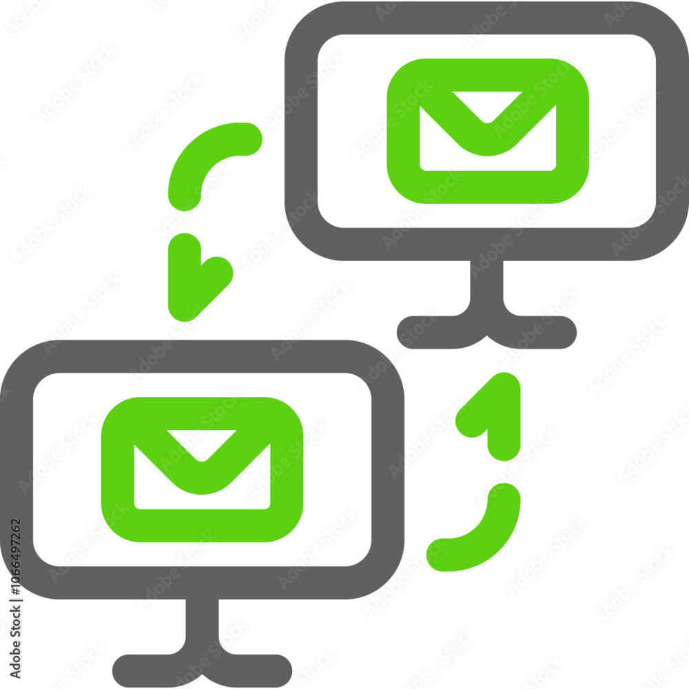 Poster illustration of two computer monitors exchanging email messages in a digital communications environm