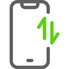 A smartphone displaying signal bars indicating varying connectivity levels in a simplistic design with bright green accents