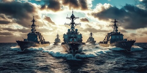Naval Ships Maneuvering in the Pacific Ocean