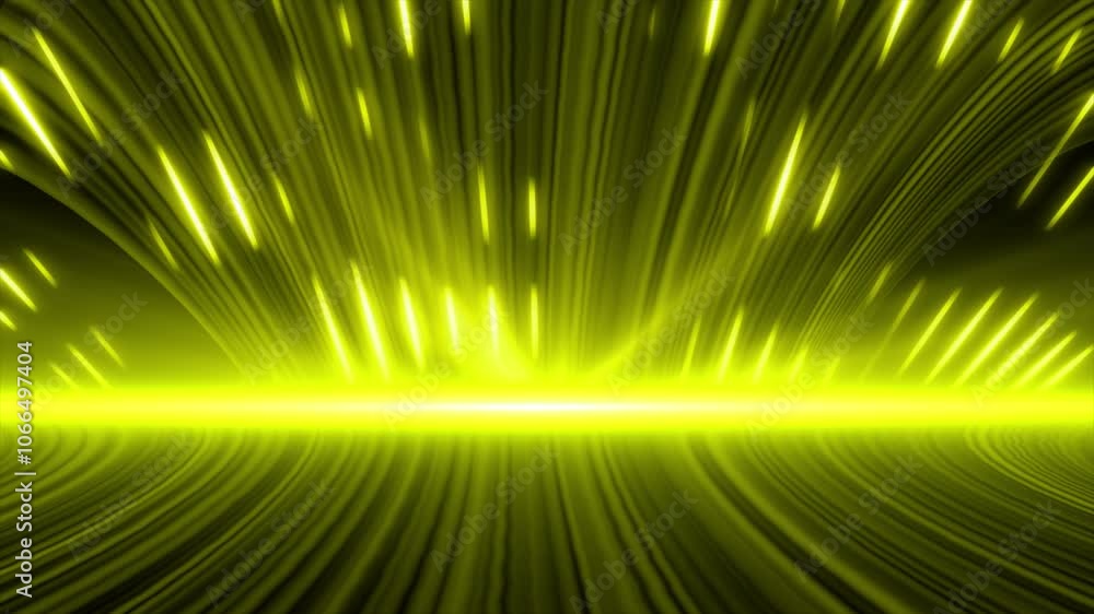 Poster yellow color 3d flowing lines with glowing optical flairs and 3d space modern design futuristic back