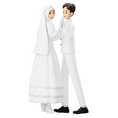 3D Character Bride and Groom Dancing Together