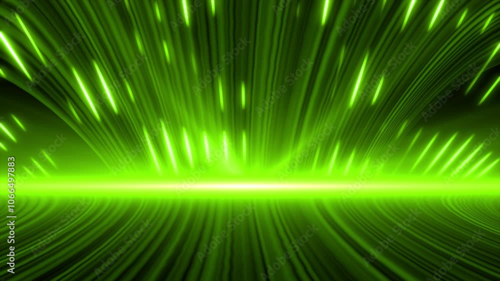 Poster lime green color 3d flowing lines with glowing optical flairs and 3d space modern design futuristic 