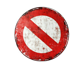 Obraz premium Aged metal circular no entry sign with grunge texture, vintage prohibition symbol, distressed red and white colors, rustic design isolated on transparent background, warning decor
