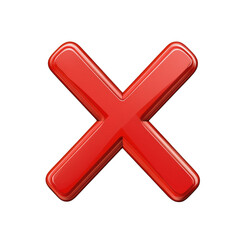 Glossy red X symbol, bold 3D cross icon for error, cancel, or close applications, isolated on transparent background, vibrant design element for interface icons