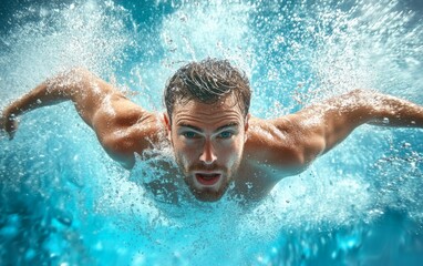 Man Swimming in Pool