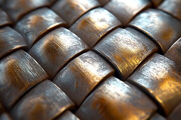 A close-up of a woven metal surface.