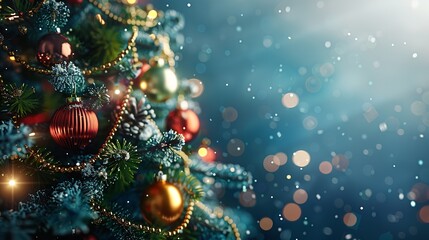 Christmas Tree Decorated with Colorful Ornaments on a Fireplace

