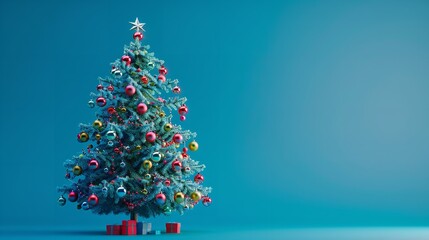 Obraz premium Christmas Tree Decorated with Colorful Ornaments on a Fireplace