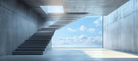 Obraz premium Modern Concrete Staircase Leading to a View