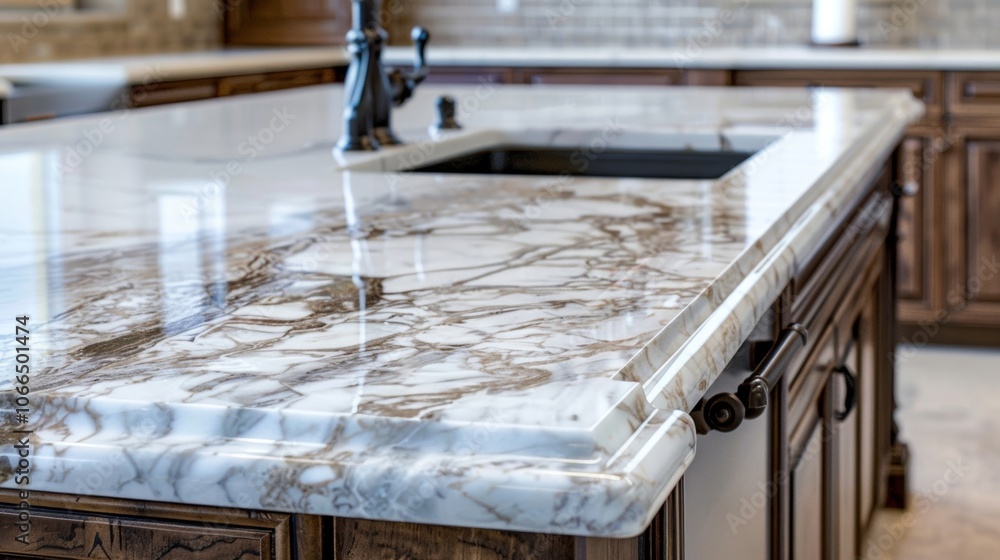 Poster a closeup of the marble countertops showcasing their elegant ing patterns.