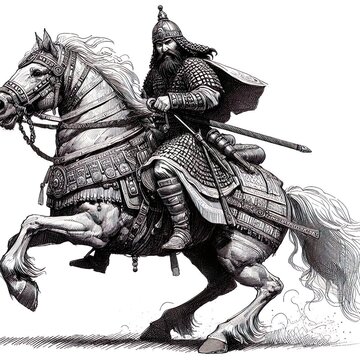 sketch of a mongol warrior riding his war horse