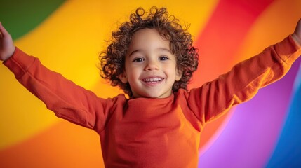 A playful studio portrait of a child with bright colors in the background, reflecting their joyful nature