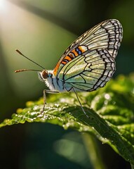 A Green and White Butterfly Resting on a Leaf