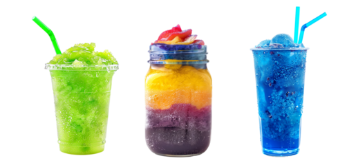 A colorful slushie summer drink, Strawberry smoothie garnished with mint leaves isolated on white background with clipping path