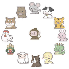 干支のイメージ, ドット絵, 主役はサル
