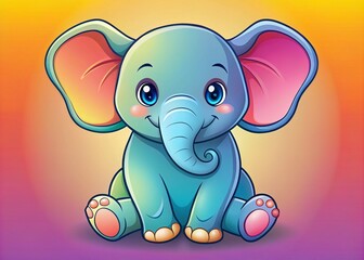 Fototapeta premium Cartoon Funny Baby Elephant Sitting Silhouette in Playful Pose, Adorable and Whimsical Design for Children's Decor, Perfect for Fun Illustrations and Creative Projects