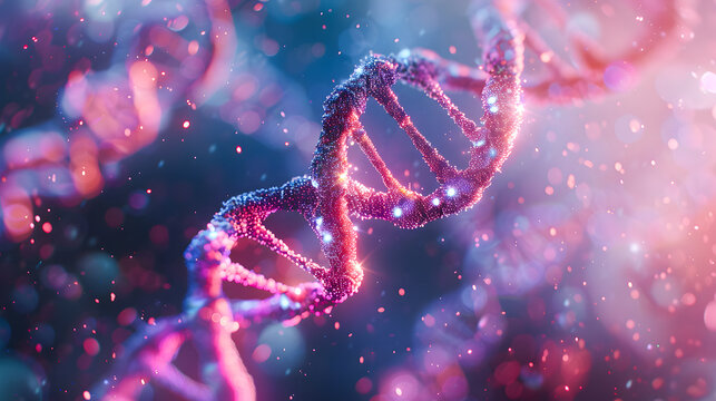DNA helix enlarged model in bright colors and spots