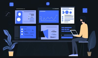 Fototapeta premium Analyzing Data on Multiple Screens with Charts & Graphs