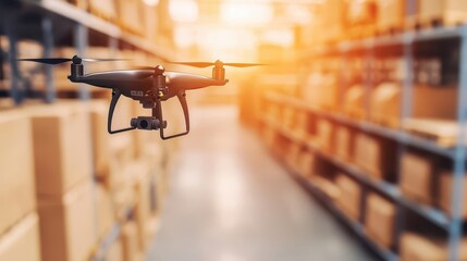 Drones scanning barcodes in warehouse, representing hightech logistics solutions