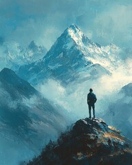 story concept meaning design Person gazing at majestic mountains illustration