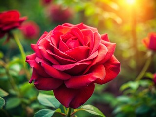 Closeup of a Vibrant Red Rose Flower in a Lush Garden, Capturing Nature's Beauty with Candid Photography Techniques, Perfect for Floral Enthusiasts and Garden Lovers