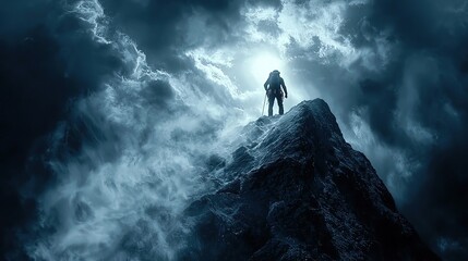 story concept meaning design Silhouette of climber on mountain peak illustration