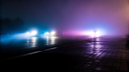 Fototapeta premium Fog in the night city after rain.jpg