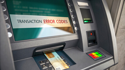 ATM displaying transaction error codes with card inserted, highlighting common banking issue. screen shows clear error messages, emphasizing need for user attention