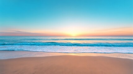 Fototapeta premium Golden sunset over crashing ocean waves at tropical beach paradise sunset