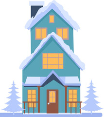 House With Snow And Chimney