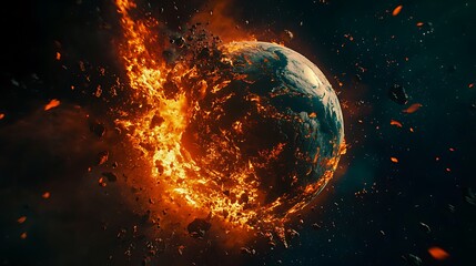 Fototapeta premium The planet Earth is burning and disintegrating