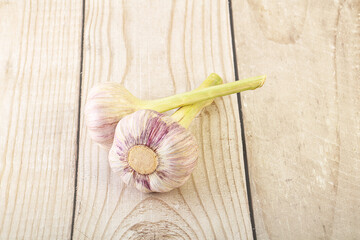 Two Young garlic over background