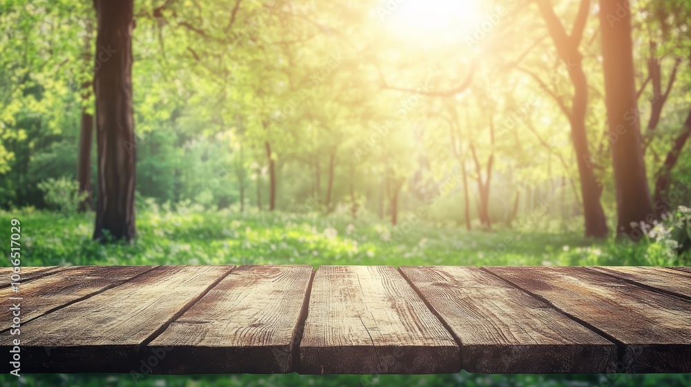 Poster sunlit wooden table, warm, natural light for backgrounds and design projects. perfect for adding a t