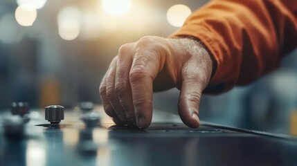 Worker operating automated control panel, symbolizing hightech supply chain management