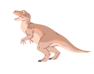 Allosaurus roar side view. Tyrannosaurus, T rex with open jaw. Dinosaur, dino species. Ancient reptile, animal of Jurassic era. Paleontology. Flat isolated vector illustration on white background © Paper Trident