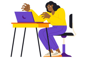 A Woman Typing Vigorously On A Keyboard, Focused On Gaming Illustration