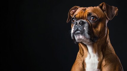 Obraz premium A serious studio portrait of a dog sitting attentively, showcasing its breed and personality