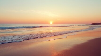 Captivating sunset or sunrise over the beach enhances the serene beauty of the beach and sea, creating a perfect moment for reflection, with ample copy space for text.