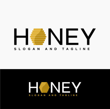 Simple logo concept combining of honey word with honeycomb