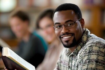 Man studying Bible with friends