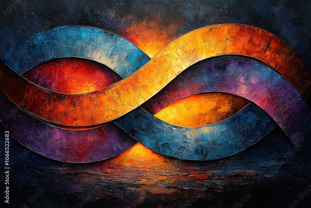 Poster abstract intertwined shapes with a golden glow