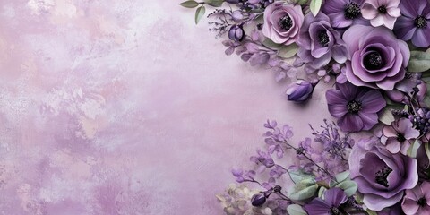 A detailed view of a lovely purple floral design used as a decorative wedding border frame showcases its beauty and elegance.