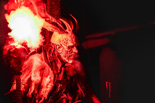 Krampus, Christmas Devils, coming out of the Cave del Predil mine.