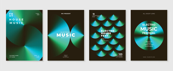 Music poster design background vector set. Electro Sound Cover template with vibrant abstract gradient geometric shape and line wave. Ideal design for social media, flyer, party, music festival, club.