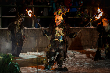 Krampus, Christmas Devils, coming out of the Cave del Predil mine.