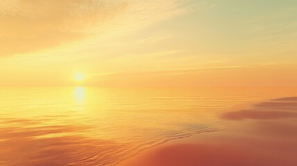 Obraz premium Golden Hour Serenity at the Seaside - A tranquil beach scene capturing the essence of serenity, perfect for relaxation and reflection, with beautiful light and ample copy space.