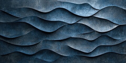 Fototapeta premium A textured wallpaper resembling deep ocean waves, with varying shades of dark blue to evoke a sense of calm and tranquility in a bathroom or relaxation area.