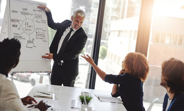 Business people, whiteboard and presentation for branding, mentorship and training with workshop. Marketing, meeting and collaboration for SEO, future growth and strategy for company and goals