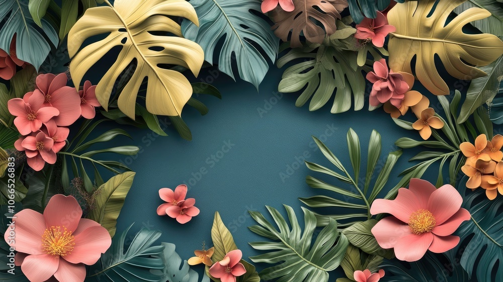 Poster stunning 3d plants and flowers create an eye-catching surface design, perfect for adding a vibrant e